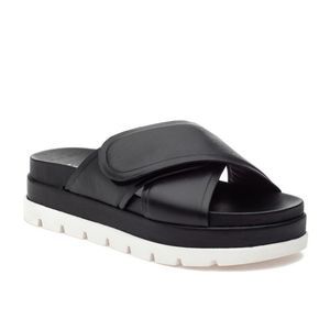 J/SLIDES NYC Bella Leather Slide Sandal Black NWOB